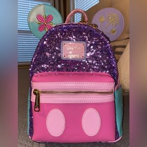 BNWT MICKEY MAIN ATTRACTION LOUNGEFLY - APRIL - IT’S A SMALL WORLD